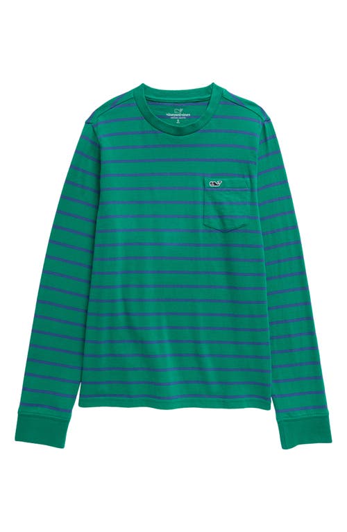 Shop Vineyard Vines Kids' Stripe Long Sleeve Pocket T-shirt In Sea Swell Stripe