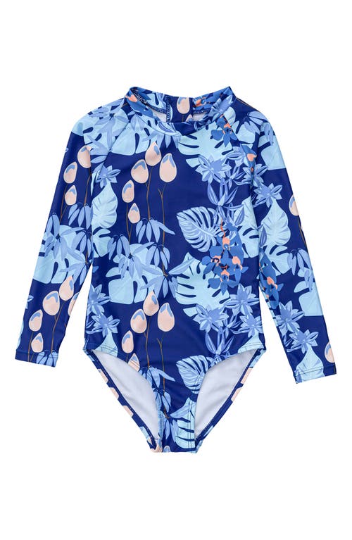Snapper Rock Mango Tango Long Sleeve One-Piece Rashguard Swimsuit in Blue