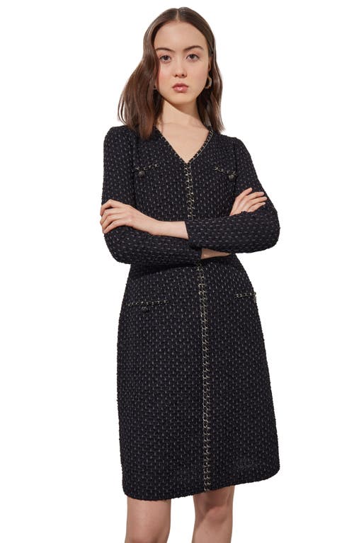 Shop Ming Wang Metallic Braid Detail Long Sleeve Dress In Blk/granite