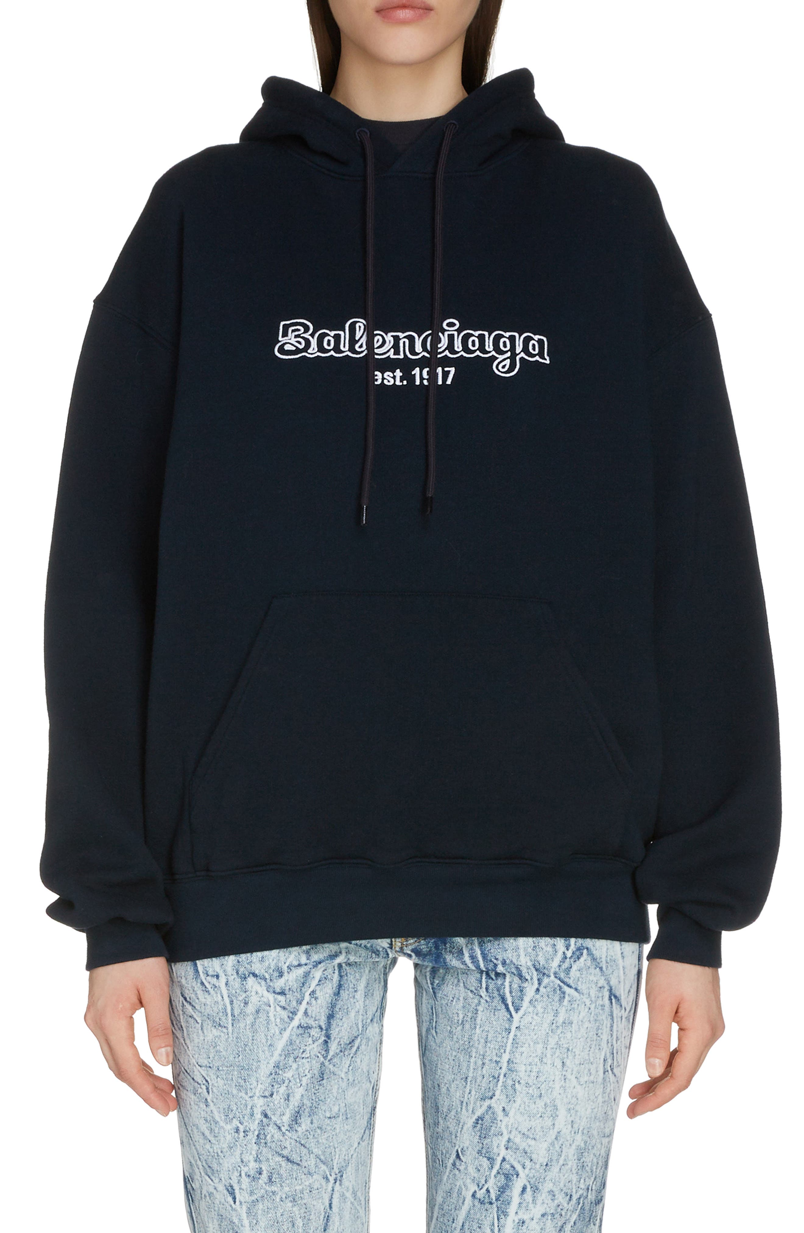 balenciaga logo embroidered hoodie