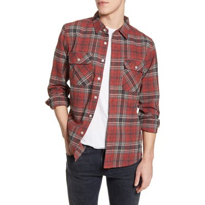 Brixton Bowery Plaid Button-Up Flannel Shirt, Grey