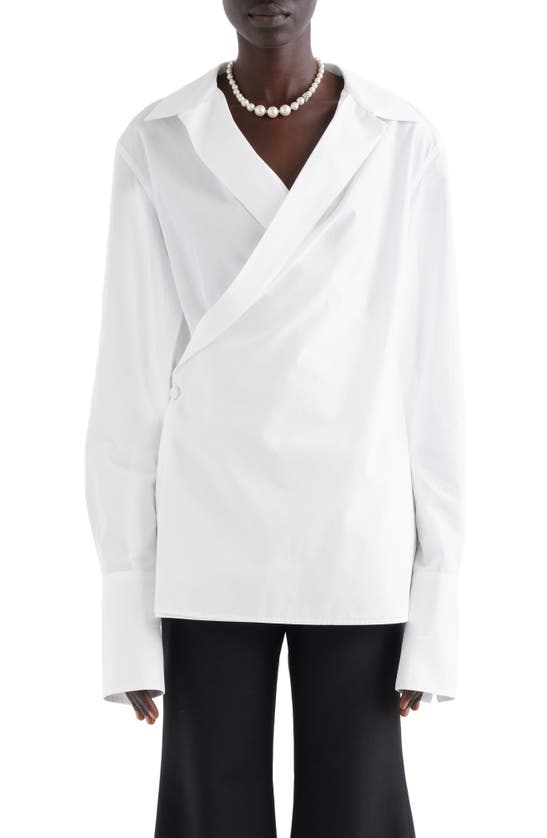 Shop Givenchy Oversize Long Sleeve Cotton Wrap Top In White
