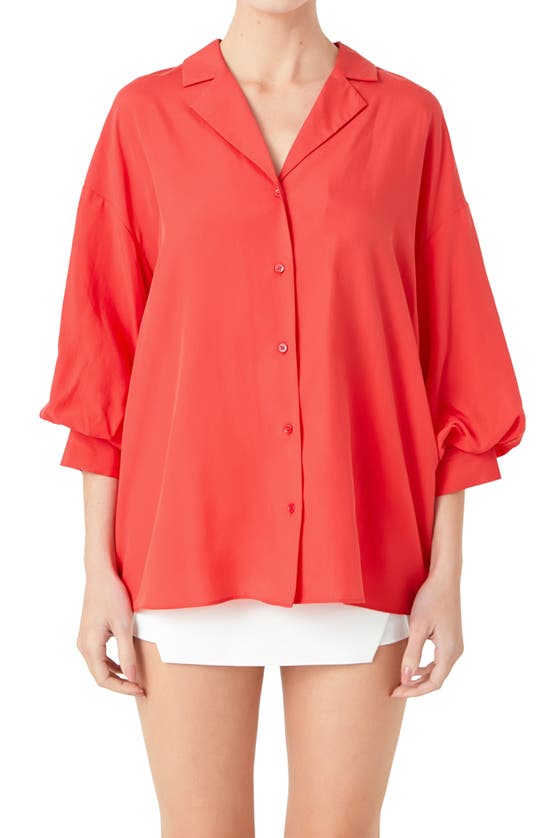 Shop Endless Rose Blouson Sleeve Button-up Shirt In Red