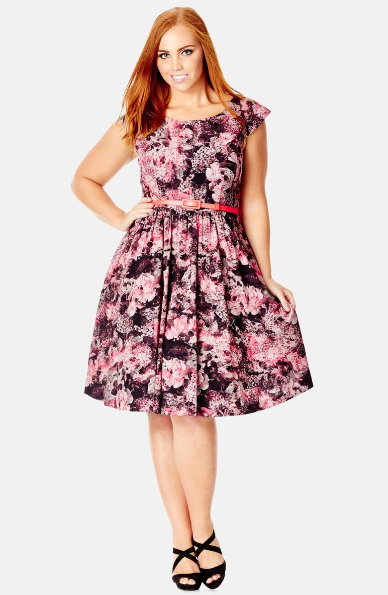 City Chic 'Winter Rose' Print Fit & Flare Dress (Plus Size) | Nordstrom