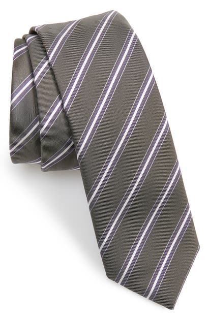 Click to view more detailed imagery on our partner's website Hugo Boss Stripe Silk Tie In Purple