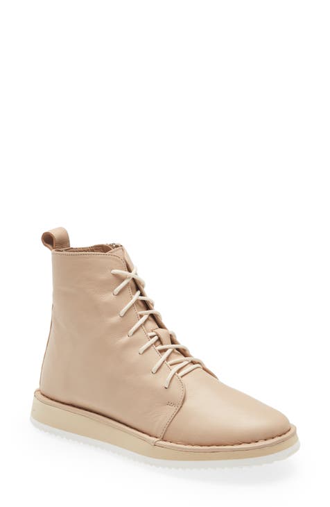 CC LACE-UP SHORT BOOTS IN SEPIA BEIGE MIX BLACK SUEDE