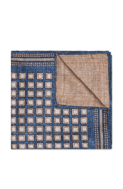 Shop Brunello Cucinelli Silk Pocket Square With Geometric Design In Denim