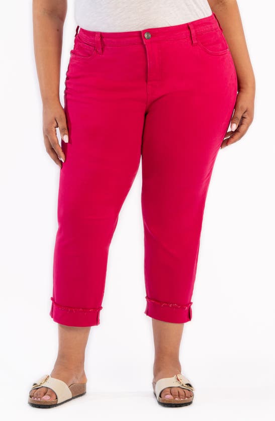 Kut From The Kloth Amy Frayed Crop Slim Straight Leg Jeans In Brave Fuschia