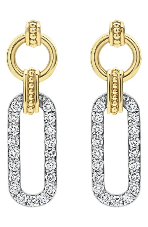 Lagos 18k Yellow Gold & Sterling Silver Signature Caviar Diamond Link Drop Earrings In Two-tone