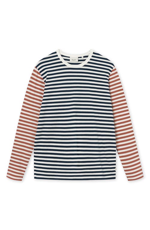 FORET Colorblock Stripe Long Sleeve Organic Cotton T-Shirt in Navy/Brick