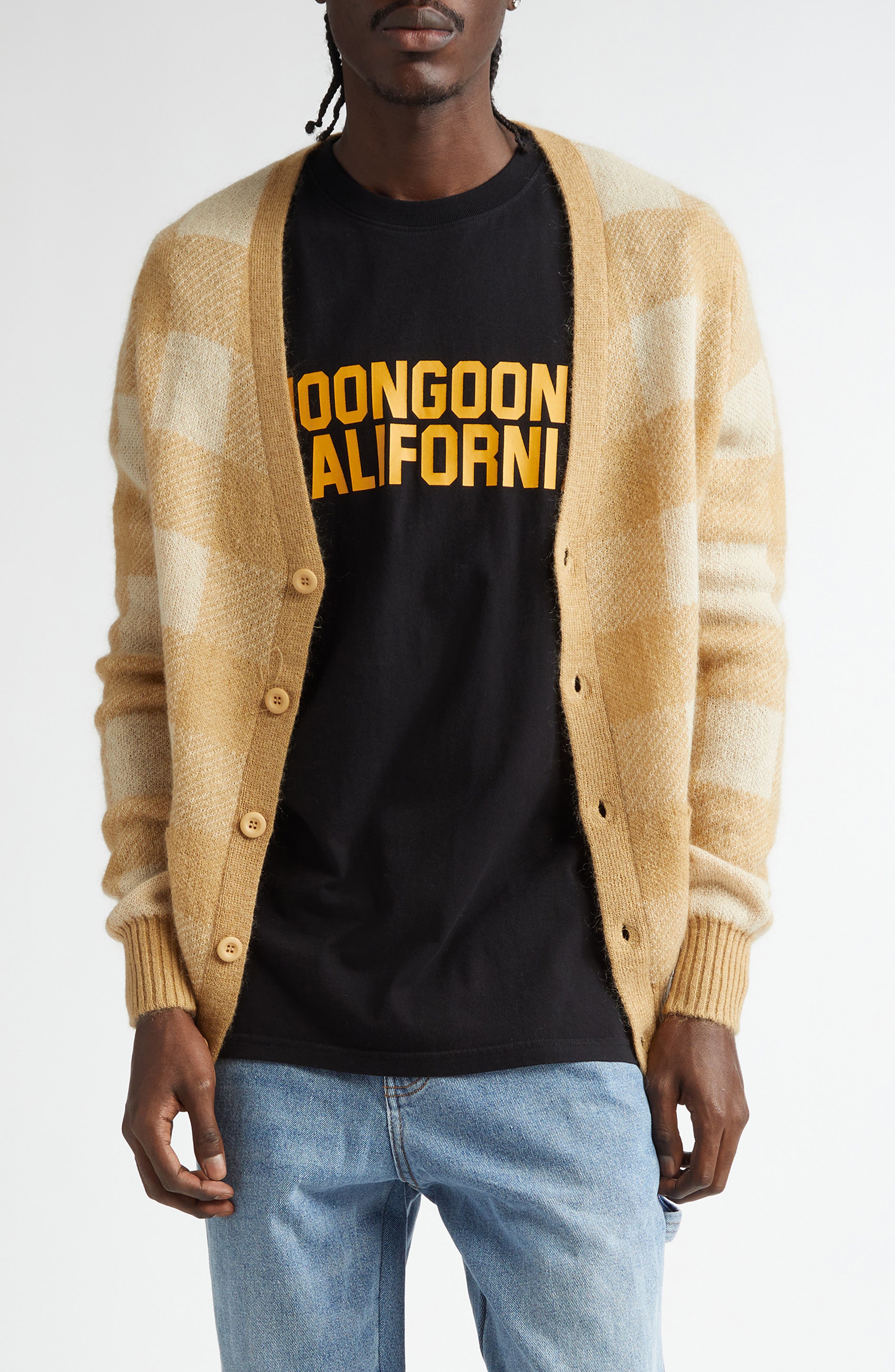 Noon Goons Beach Camp Mohair & Wool Blend Cardigan in Beachwood Brown 