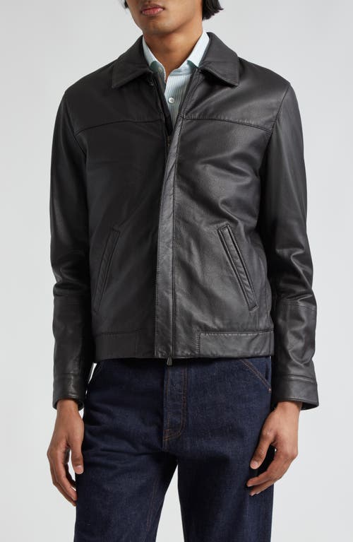 Lambskin Leather Bomber Jacket in Brown