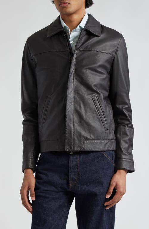 Thom Sweeney Lambskin Leather Bomber Jacket Brown at Nordstrom,