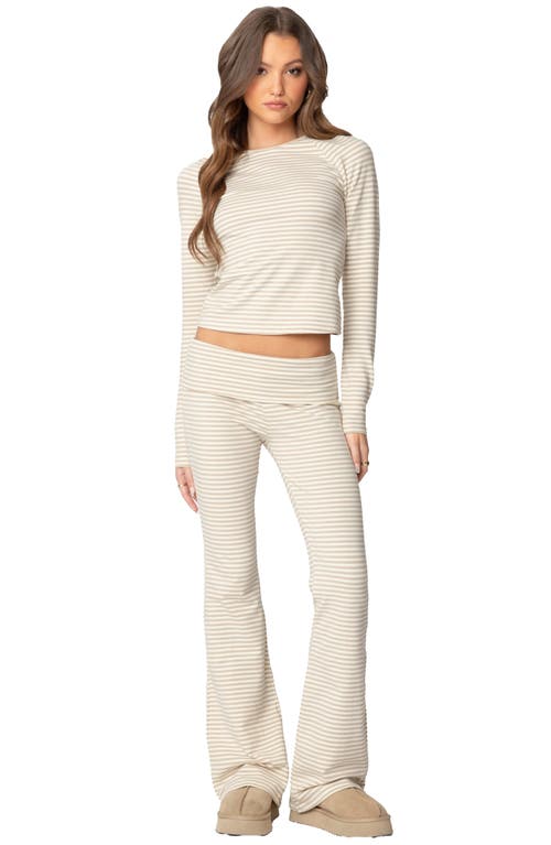 Shop Edikted Kaeli Stripe Flare Pants In Beige