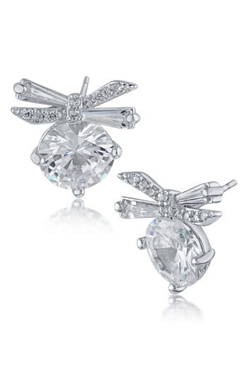 Kenneth Jay Lane Cubic Zirconia Ribbon Drop Earrings In Clear/silver