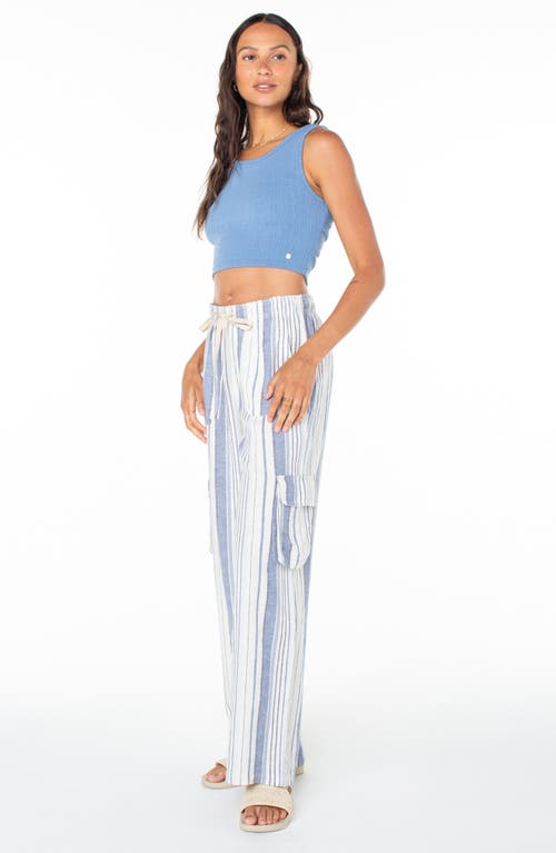 Shop Roxy Lagoon Stripe Linen Blend Cargo Pants In Mood Indigo