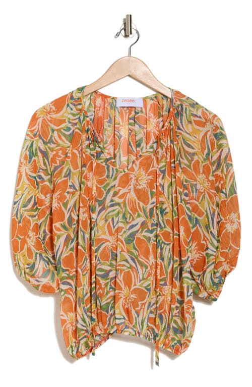 Renee C Floral Top In Orange