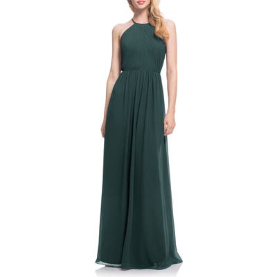 #levkoff Open Back Halter Neck Chiffon Gown, Green