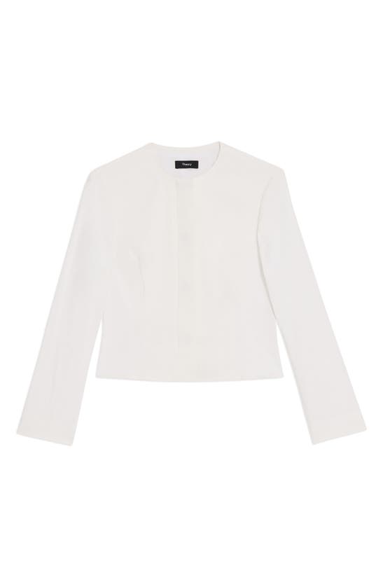 Shop Theory Good Peplum Back Linen Blend Crop Jacket In White