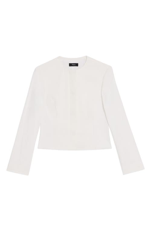 Theory Good Peplum Back Linen Blend Crop Jacket White at Nordstrom,