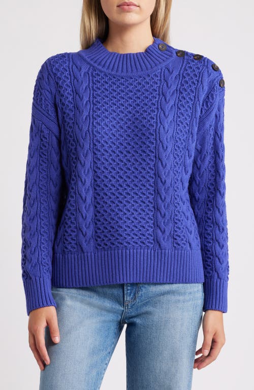 Hatley Cable Stitch Button Shoulder Cotton & Cashmere Sweater in Purple 