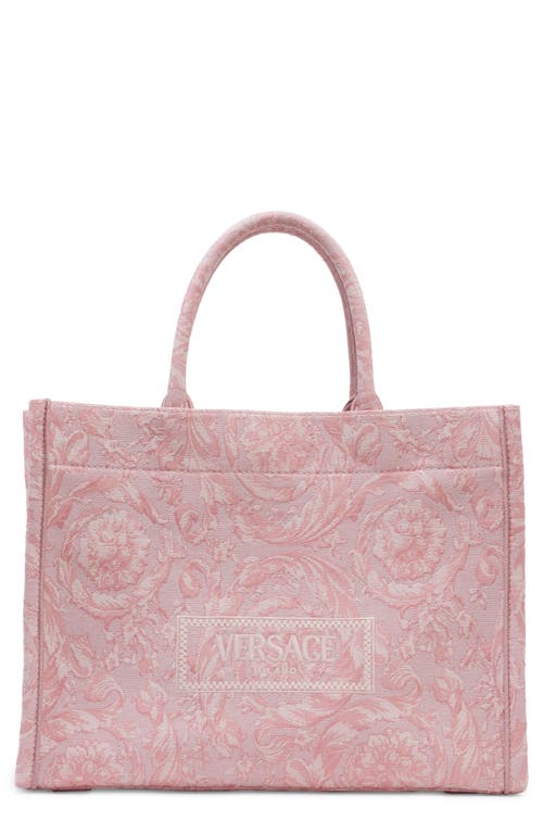 Shop Versace Barocco Athena Small Tote In Pink/rose/gold