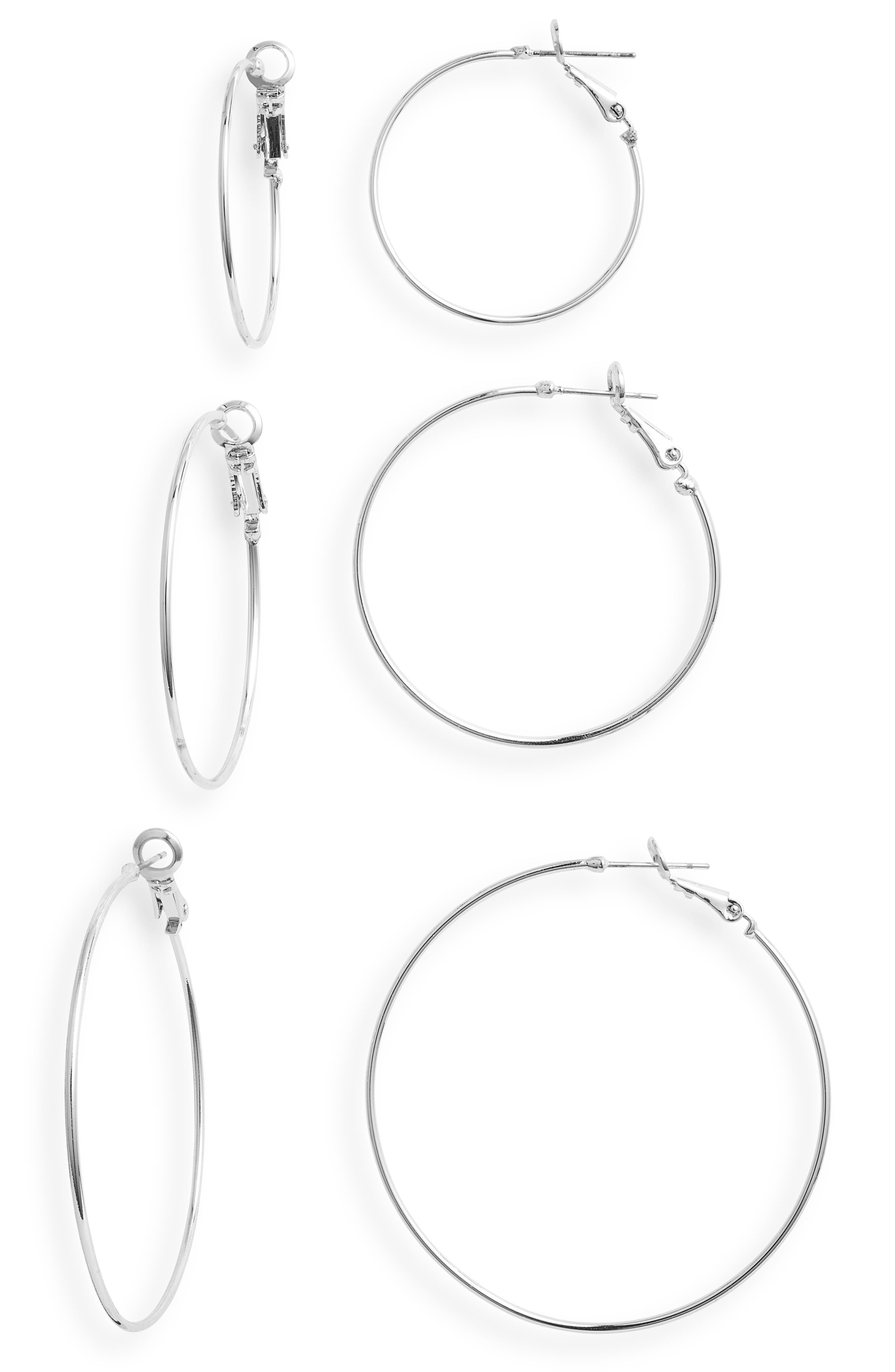 BP. Set of 3 Hoop Earrings in Silver at Nordstrom