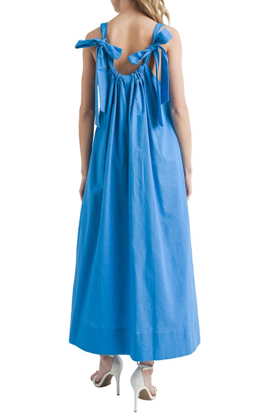Shop Mila Mae Tie Strap Cotton & Linen Midi Dress In Cobalt