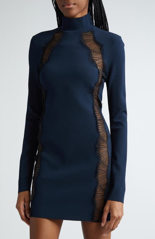 Shop Stella Mccartney Lace Detail Cutout Long Sleeve Knit Dress In Navy