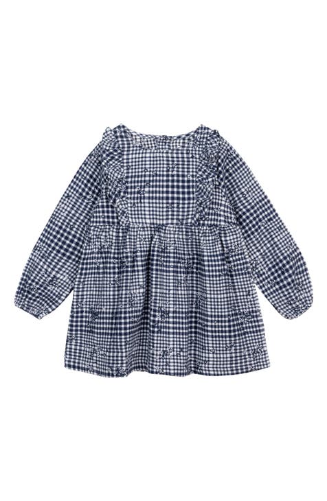 Floral Gingham Long Sleeve Flannel Organic Cotton Dress (Baby)