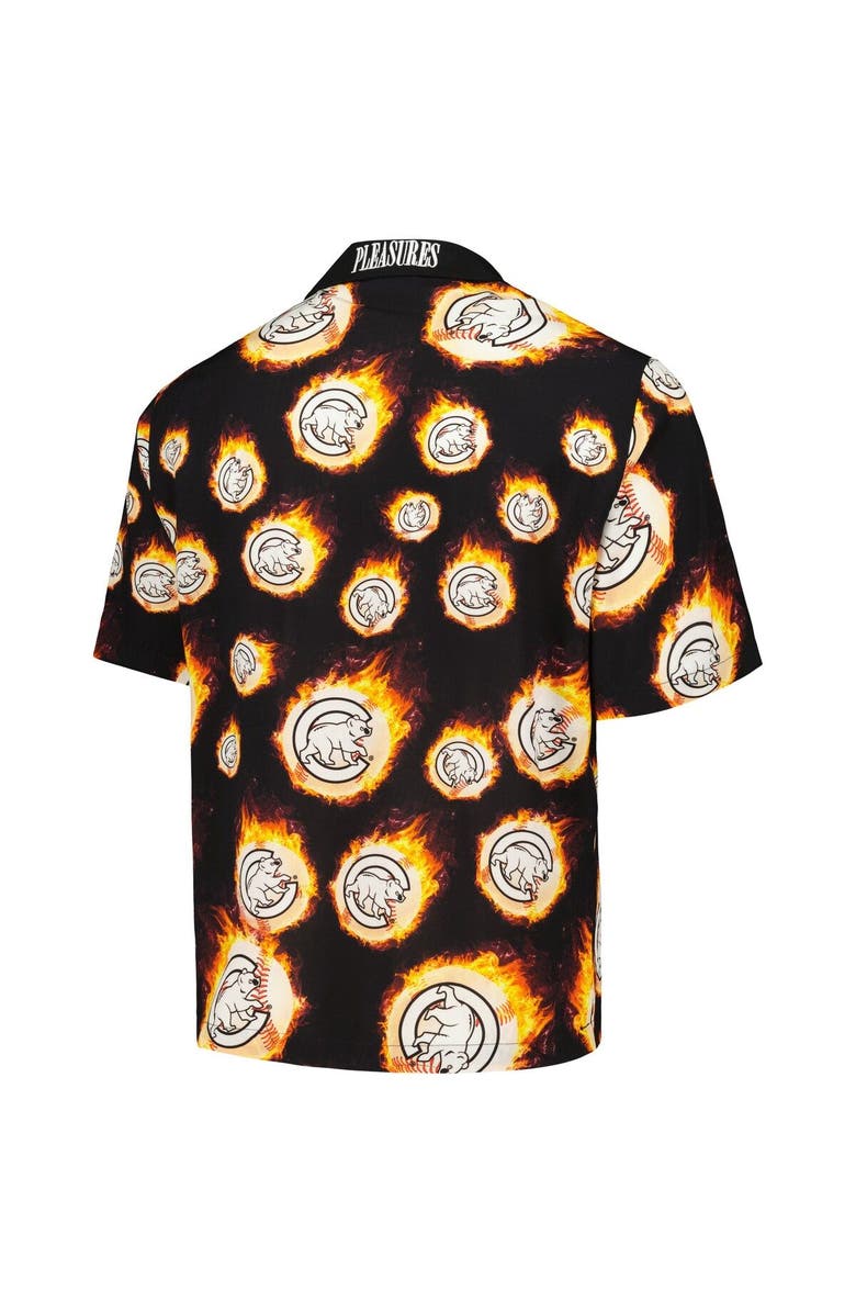PLEASURES Men's PLEASURES Black Chicago Cubs Flame Fireball Button-Up ...