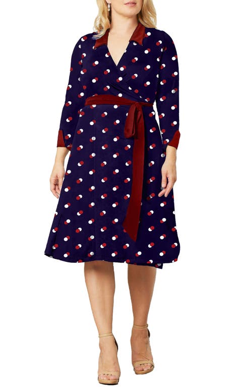 Kiyonna Sophisticate Long Sleeve Wrap Dress Navy Dot Duo at Nordstrom,