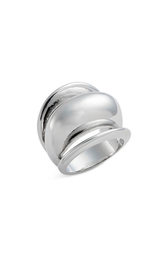 Shop Open Edit Curved Convex Polished Ring In Rhodium