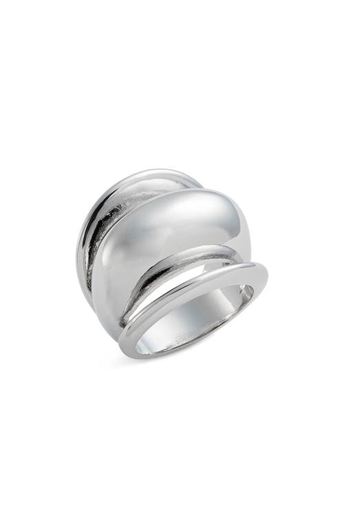 Curved Convex Polished Ring in Rhodium