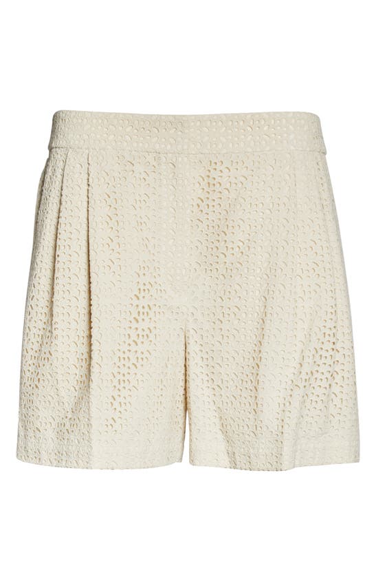 Theory Pleated Eyelet Detail Cotton Shorts In Ecru