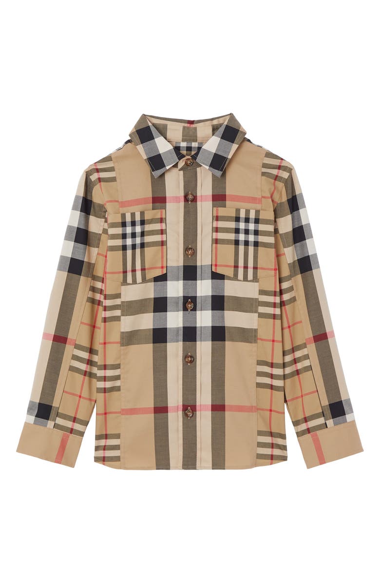 Burberry Kids' Patchwork Check Stretch Cotton Button-Up Shirt | Nordstrom