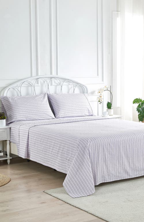 Melange Home Percale Stripe 200 Thread Count Sheet Set In Violet