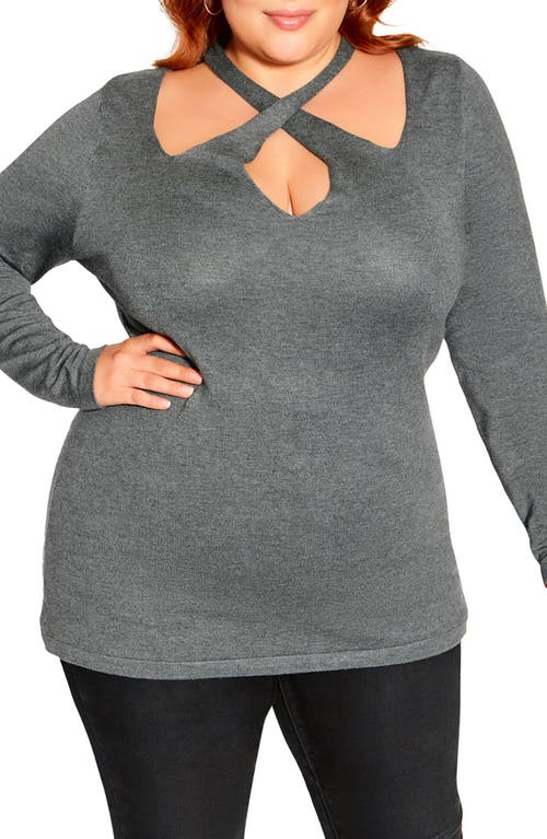 City Chic Mia Cross Neck Sweater in Charcoal