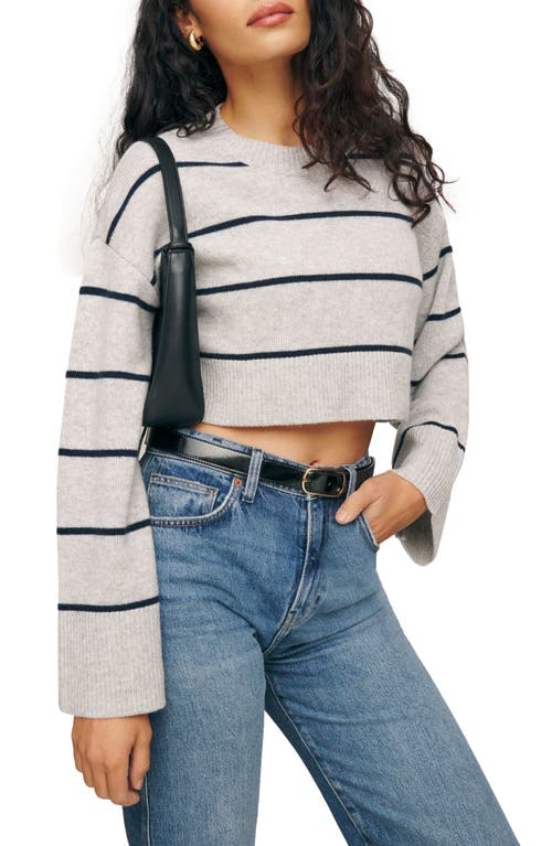 Reformation Paloma Recycled Cashmere Blend Crop Sweater Light Grey With Navy Stripe at Nordstrom,