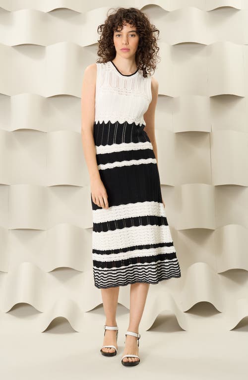 Shop Luxely Mixed Stitch Sleeveless Knit Dress In Ivory/black