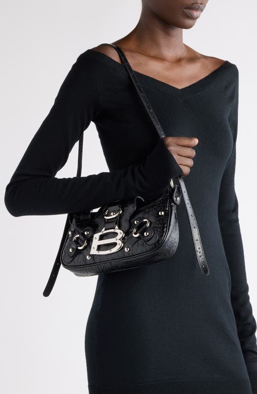 Shop Balenciaga Small Essex Calfskin Leather Shoulder Bag In 1000 Black