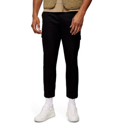 Topman Classic Fit Crop Twill Cargo Pants, Black