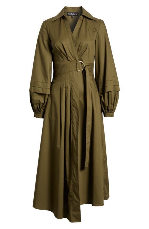 Shop En Saison Berenger Long Sleeve Wrap Cotton Shirtdress In Olive