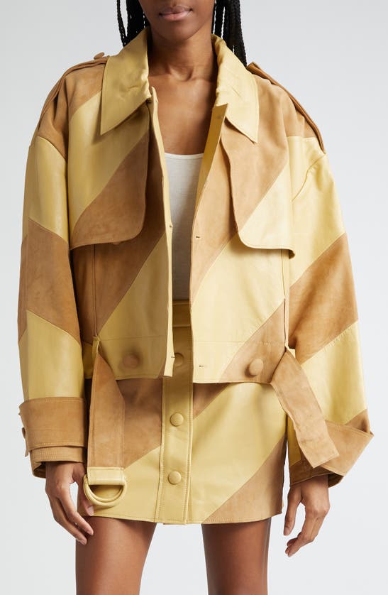 Stand Studio Blossom Leather & Suede Panel Moto Jacket In Honey