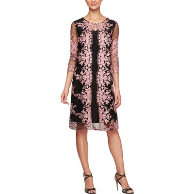 Petite Alex Evenings Embroidered Chiffon Overlay Cocktail Dress, Black
