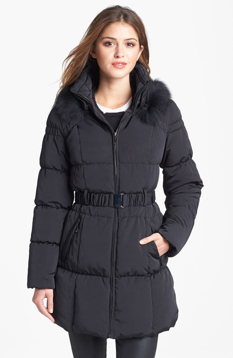 1 Madison Genuine Fox Fur Trim Belted Down & Feather Coat | Nordstrom
