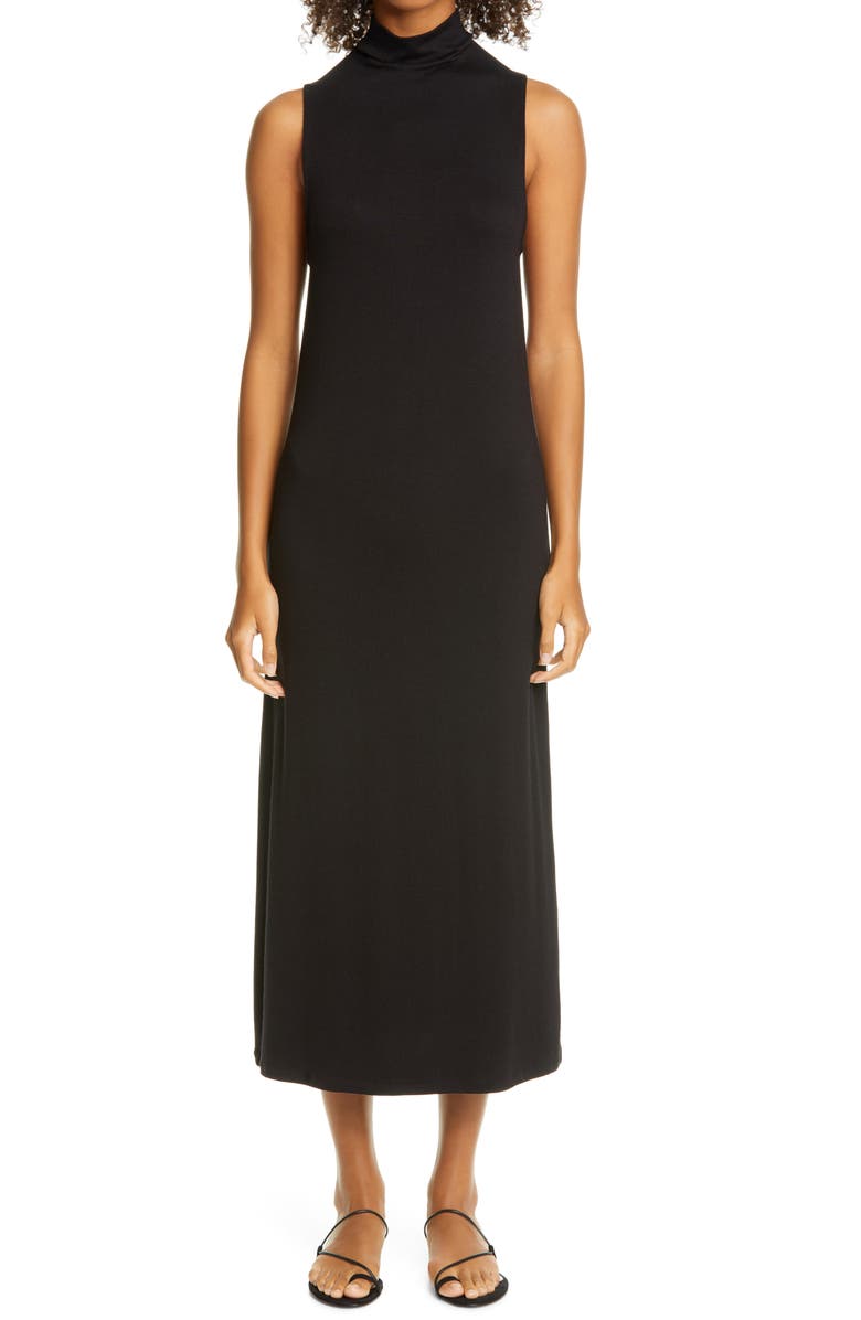 VINCE Mock Neck Sleeveless Midi Dress, Main, color, 001