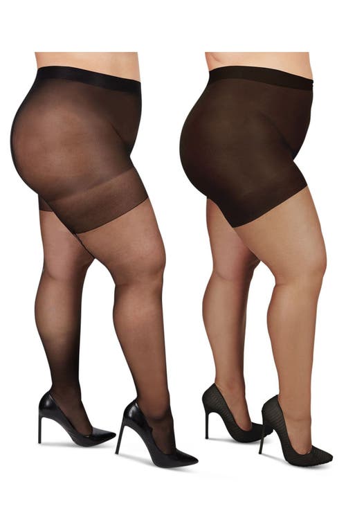 Shop Memoi Assorted 2-pack Sheer Tights In Black