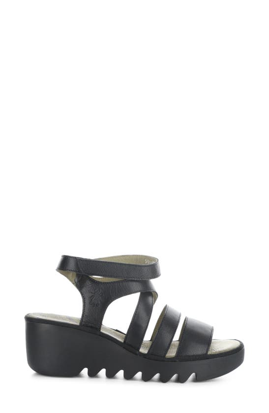 Shop Fly London Bafy Ankle Strap Platform Wedge Sandal In Black Mousse