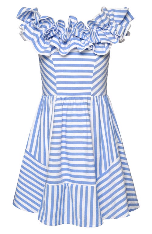 Hannah Banana Kids' Stripe Ruffle Party Dress in Blue/White at Nordstrom, Size 16